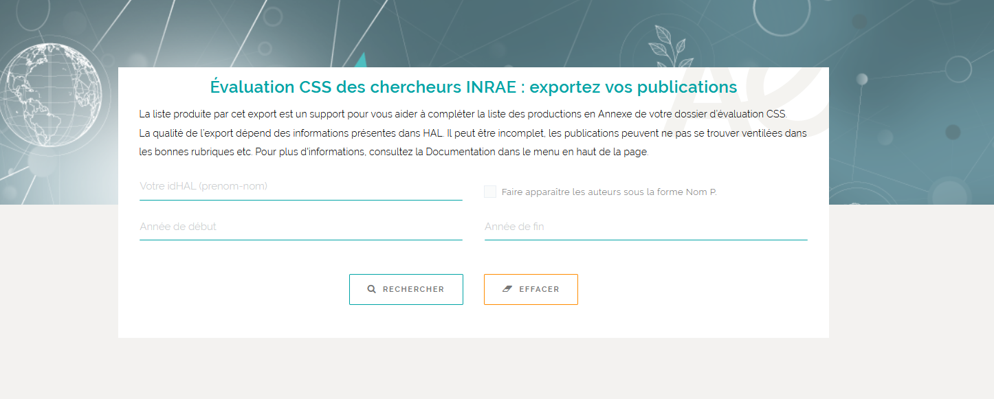 Fenetre d'export de sa liste de publications au format CSS