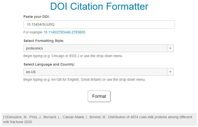 Exemple d'utilisaiton de DOI Citation formatter